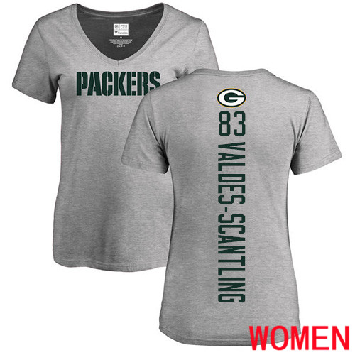 Green Bay Packers Ash Women #83 Valdes-Scantling Marquez Backer V-Neck Nike NFL T Shirt->women nfl jersey->Women Jersey